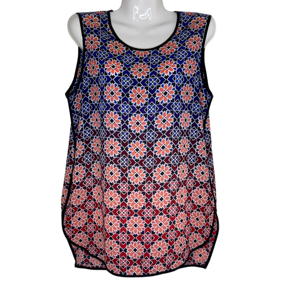 Vince Camuto Mosaic Colorblocked Gradient Sleeveless Top Contrast Trim Womens S